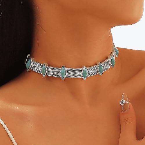 Olbye Turquoise Necklace Short Silver Choker Necklaces Western Personalize Boho Necklace Jewelry for Women - Image 5