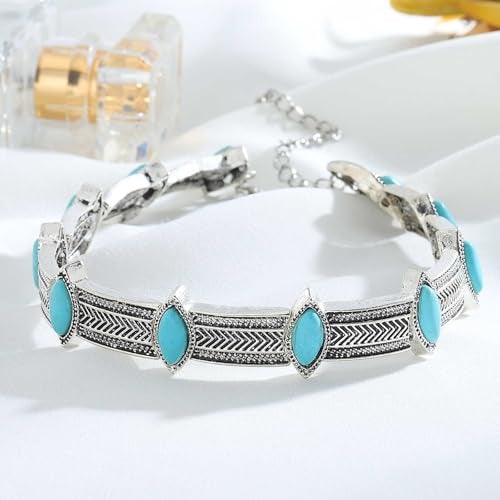 Olbye Turquoise Necklace Short Silver Choker Necklaces Western Personalize Boho Necklace Jewelry for Women - Image 4