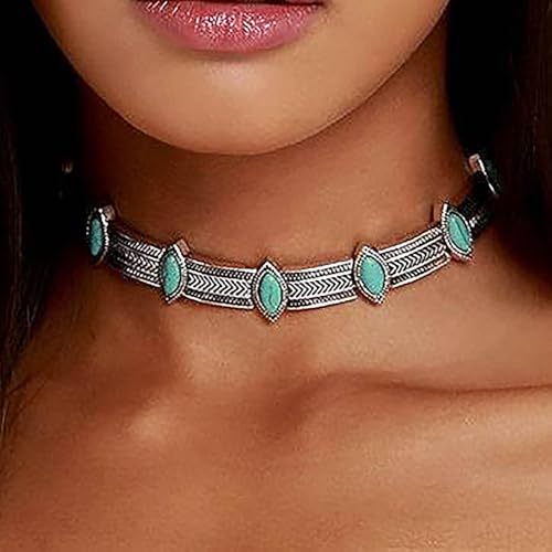 Olbye Turquoise Necklace Short Silver Choker Necklaces Western Personalize Boho Necklace Jewelry for Women - Image 2