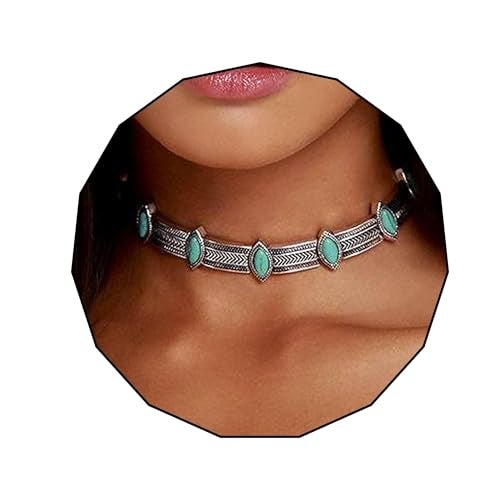 Olbye Turquoise Necklace Short Silver Choker Necklaces Western Personalize Boho Necklace Jewelry for Women - Image 1