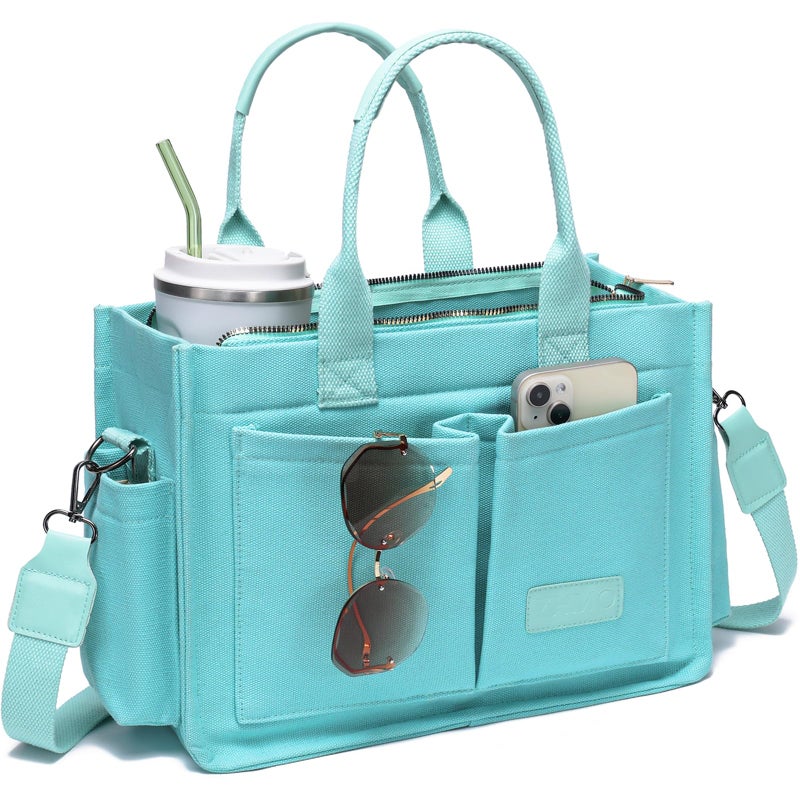 ZHMO Canvas Tote Bag for Women With Compartments and Zipper,Women's Bags Crossbody Bags Work Laptop Tote Bag Large Satchels Handbags Tote Purse Everyday Shoulder Bag for Travel Nurse Teacher Church - Image 1