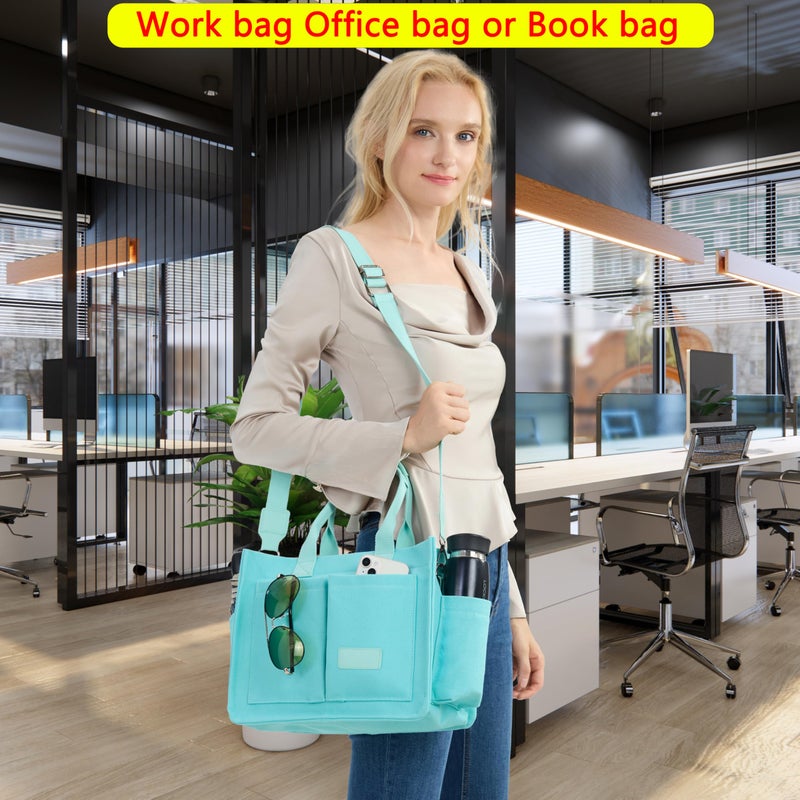 ZHMO Canvas Tote Bag for Women With Compartments and Zipper,Women's Bags Crossbody Bags Work Laptop Tote Bag Large Satchels Handbags Tote Purse Everyday Shoulder Bag for Travel Nurse Teacher Church - Image 3