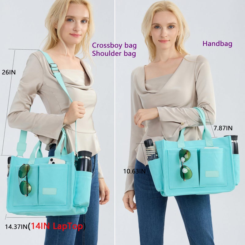 ZHMO Canvas Tote Bag for Women With Compartments and Zipper,Women's Bags Crossbody Bags Work Laptop Tote Bag Large Satchels Handbags Tote Purse Everyday Shoulder Bag for Travel Nurse Teacher Church - Image 2