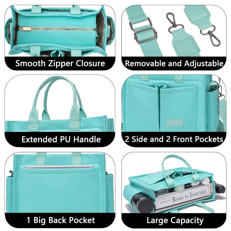 ZHMO Canvas Tote Bag for Women With Compartments and Zipper,Women's Bags Crossbody Bags Work Laptop Tote Bag Large Satchels Handbags Tote Purse Everyday Shoulder Bag for Travel Nurse Teacher Church - Image 5