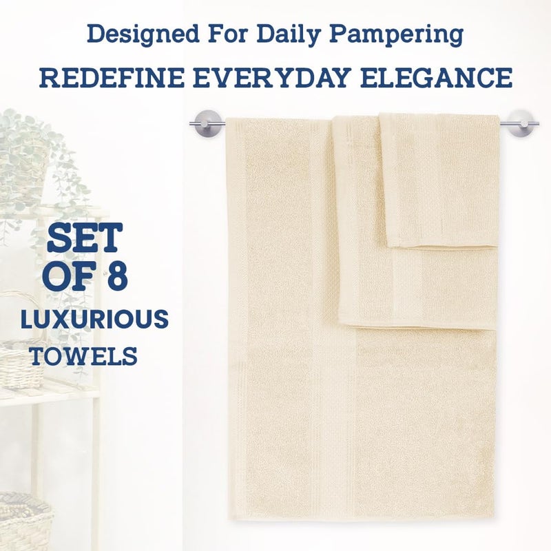 Casa Lino 8 Pc Premium Towel Set  Cotton Towels Set  400 GSM 2 Bath Towel  2 Hand Towel  & 4 Washcloths  Bathroom Set  Head Towels Wrap for Ladies  Gym Towel for Men Workout Linen - Image 2