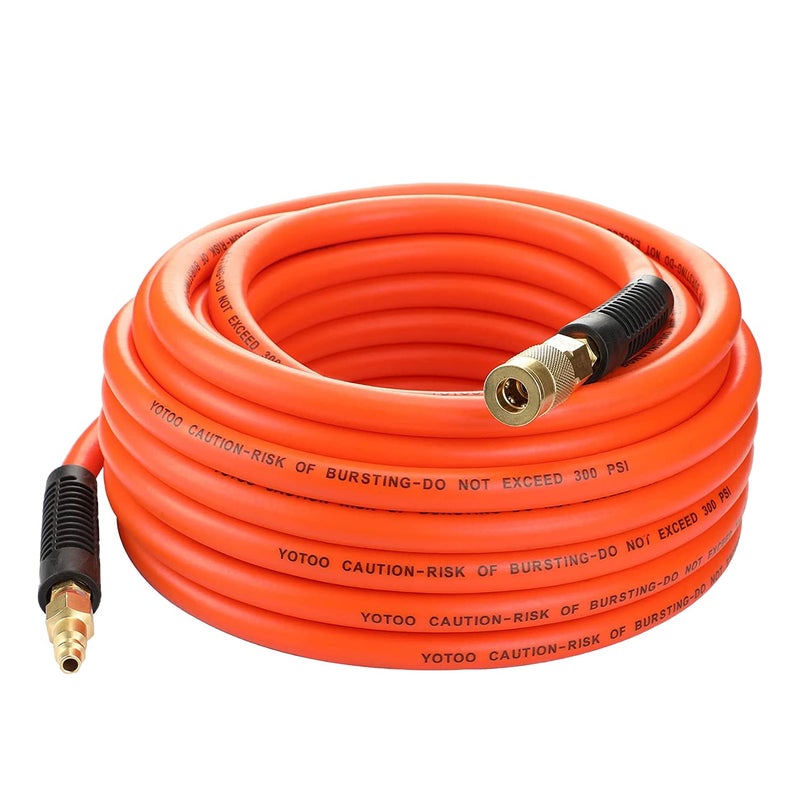 YOTOO Air Hose 3/8 in. x 50 ft, 300 PSI Heavy Duty Hybrid Air Compressor Hose, Lightweight, Kink Resistant, All-Weather Flexibility with 1/4-Inch Industrial Air Fittings and Bend Restrictors, Orange - Image 1