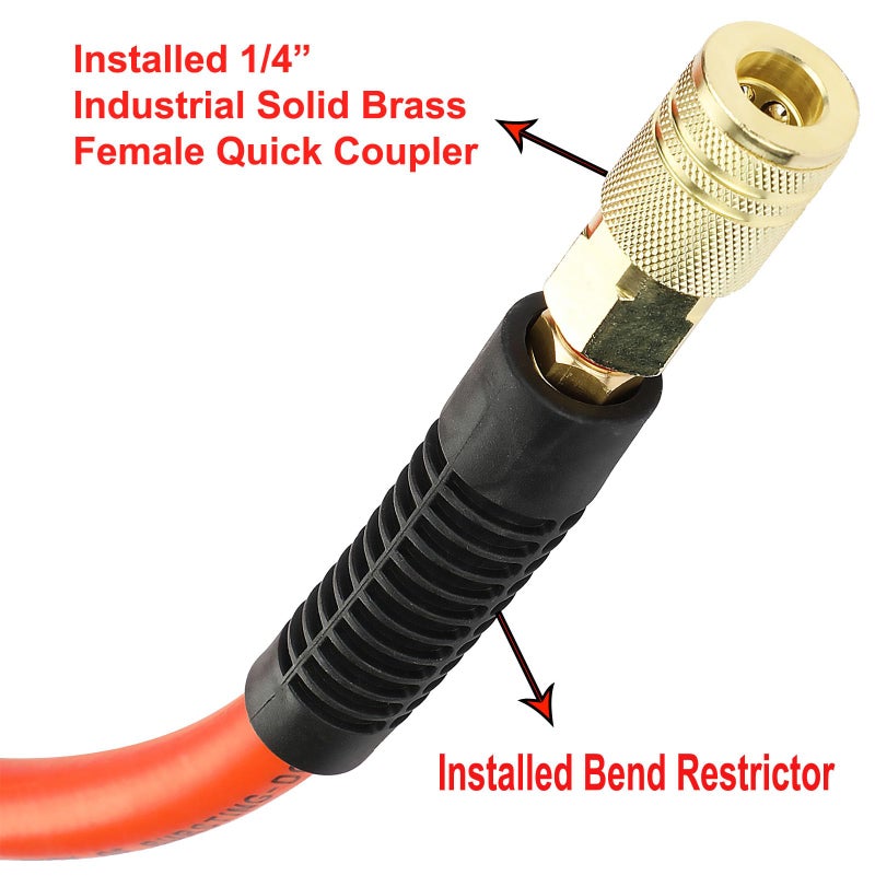 YOTOO Air Hose 3/8 in. x 50 ft, 300 PSI Heavy Duty Hybrid Air Compressor Hose, Lightweight, Kink Resistant, All-Weather Flexibility with 1/4-Inch Industrial Air Fittings and Bend Restrictors, Orange - Image 4