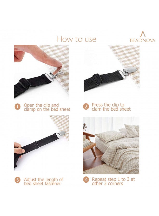 BEADNOVA Bed Sheet Straps 4 Pcs Bed Sheet Holders Fitted Sheet Clips Adjustable Sheet Suspenders Mattress Fasteners Gripper Corner Clips for Bed Mattress Cover Fitted Bed Sheets Sofa Cushion - Image 4