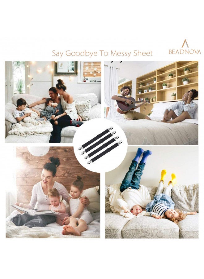 BEADNOVA Bed Sheet Straps 4 Pcs Bed Sheet Holders Fitted Sheet Clips Adjustable Sheet Suspenders Mattress Fasteners Gripper Corner Clips for Bed Mattress Cover Fitted Bed Sheets Sofa Cushion - Image 5