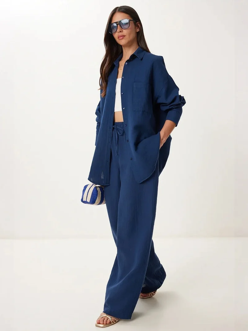 Happiness İstanbul ISTANBUL High Waist Wide Leg Two-Piece Co-ord Set with Shirt Collar