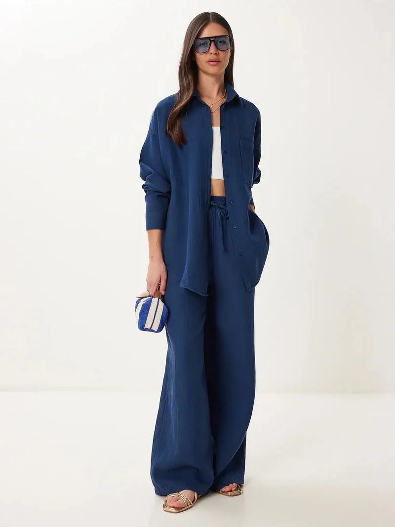 Happiness İstanbul ISTANBUL High Waist Wide Leg Two-Piece Co-ord Set with Shirt Collar