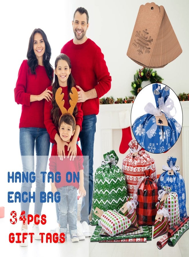 VIMUSFUN Christmas Drawstring Gift Bags 34pcs Assorted Wrapping Bags Upgraded Christmas Goodie Bags - Image 4