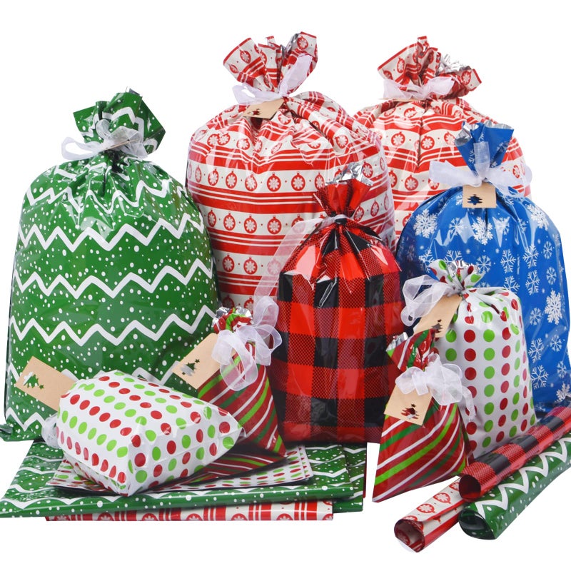 VIMUSFUN Christmas Drawstring Gift Bags 34pcs Assorted Wrapping Bags Upgraded Christmas Goodie Bags - Image 1