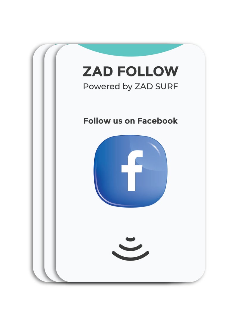 Zad Surf Pack of 3 Zad Follow. Facebook Follows NFC Card from (Zad Surf) allowing you boosting follows - iOS and Android  - Image 1