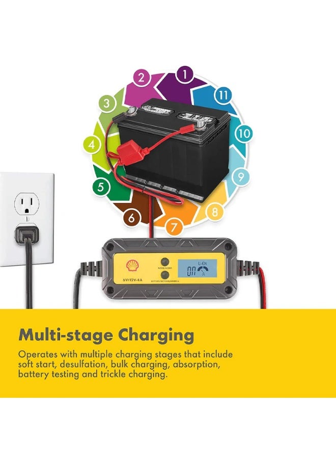 Shell automotive SHELL 6V/12V 4A Smart Battery Charger & Maintainer, IP65 Waterproof LCD Trickle Charger for Car, Motorcycle, ATV, Marine, AGM, GEL, SLA, VRLA, LiFePO4, Lead Acid Batteries - Image 4