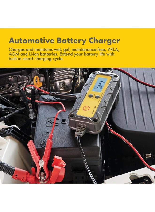 Shell automotive SHELL 6V/12V 4A Smart Battery Charger & Maintainer, IP65 Waterproof LCD Trickle Charger for Car, Motorcycle, ATV, Marine, AGM, GEL, SLA, VRLA, LiFePO4, Lead Acid Batteries - Image 5