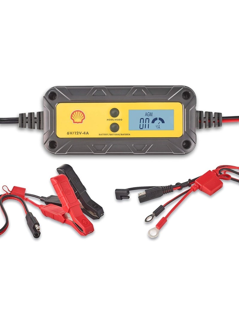 Shell automotive SHELL 6V/12V 4A Smart Battery Charger & Maintainer, IP65 Waterproof LCD Trickle Charger for Car, Motorcycle, ATV, Marine, AGM, GEL, SLA, VRLA, LiFePO4, Lead Acid Batteries - Image 3