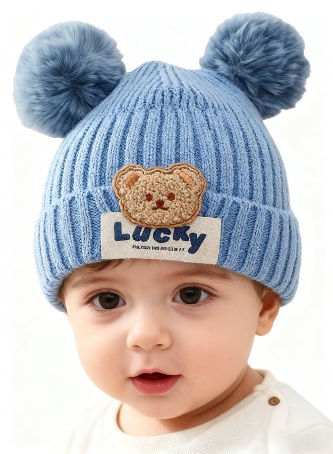 Lucky Baby Boy Girl Winter Hat Cute Bear Pattern Knit Warm Newborn Cap Soft Knit Beanie Toddler Hats - Image 5