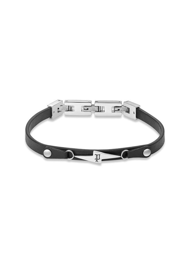 POLICE Strike Black Leather Bracelet Lightning Motif for Bold, Unapologetic Style  - Image 1