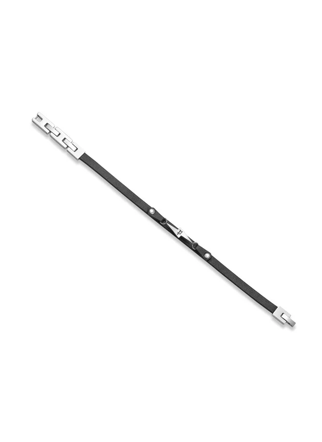 POLICE Strike Black Leather Bracelet Lightning Motif for Bold, Unapologetic Style