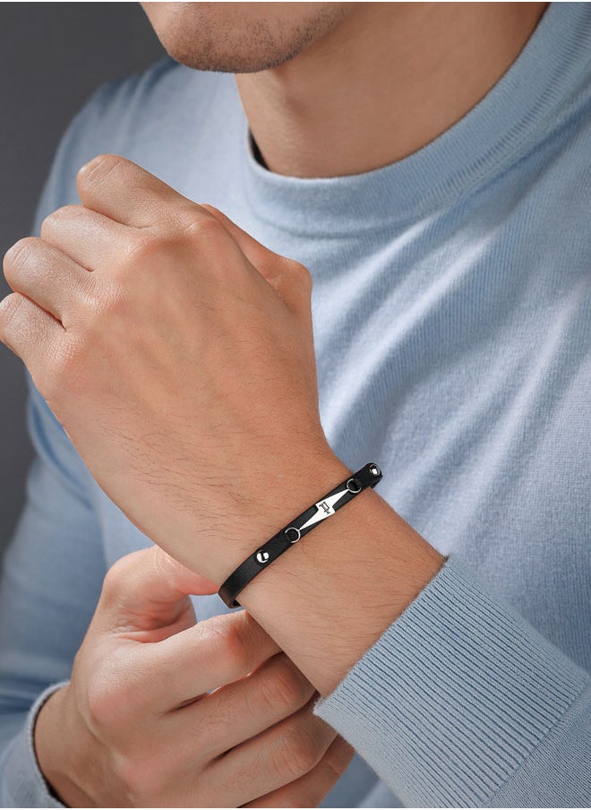 POLICE Strike Black Leather Bracelet Lightning Motif for Bold, Unapologetic Style  - Image 4
