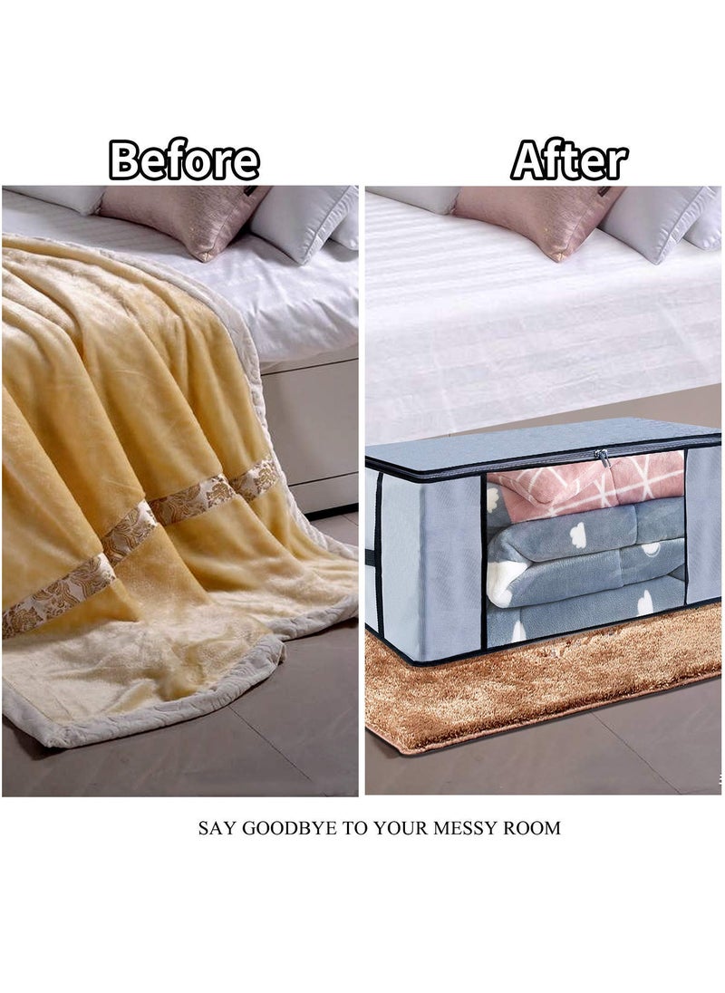 WINI KRAFTS Wini krafts blanket storage bag for wardrobe organizers Non woven Underbed storage bagstorage organizer blanket cover with transparent window extra large pack of 3 blanket cover Grey grey 3  - Image 3