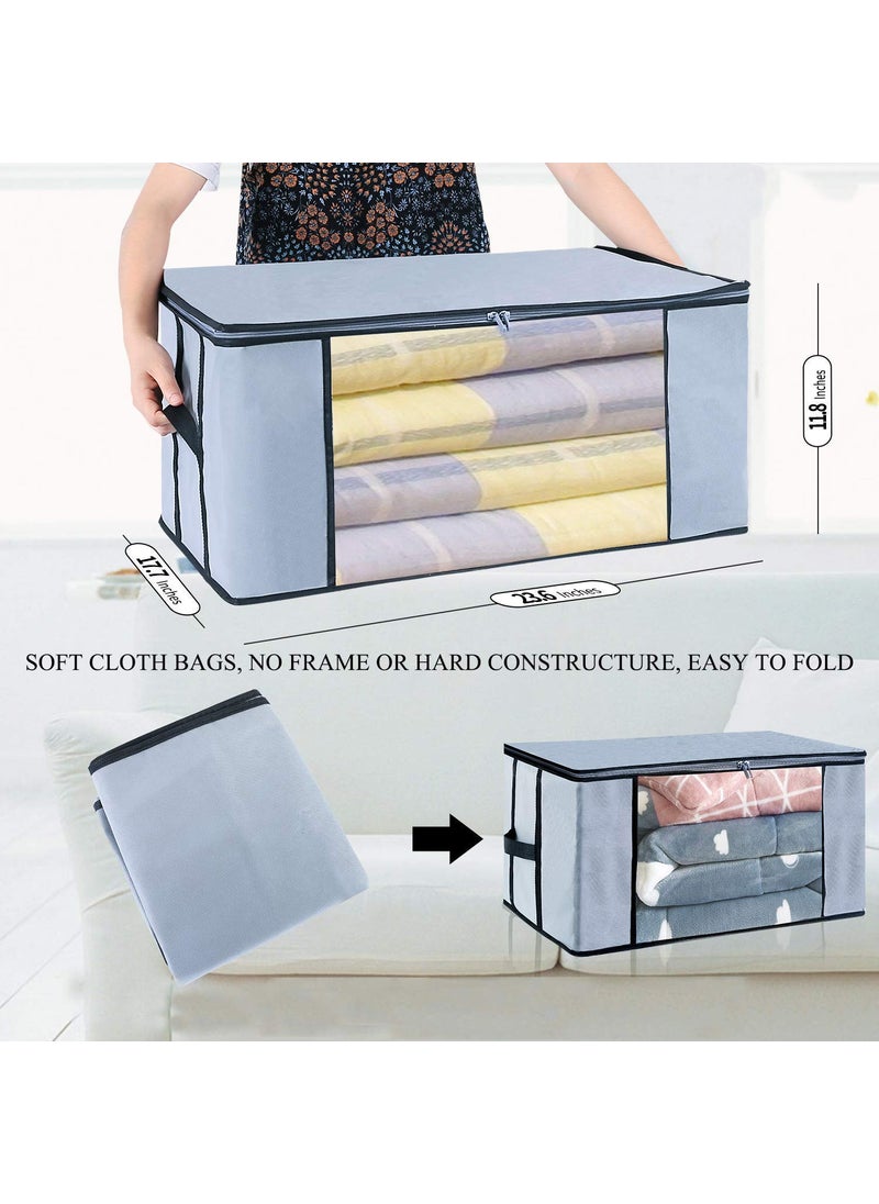 WINI KRAFTS Wini krafts blanket storage bag for wardrobe organizers Non woven Underbed storage bagstorage organizer blanket cover with transparent window extra large pack of 3 blanket cover Grey grey 3  - Image 5