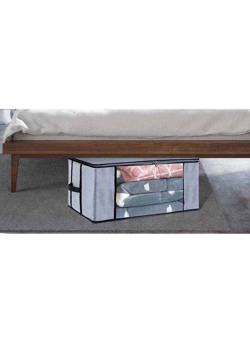 WINI KRAFTS Wini krafts blanket storage bag for wardrobe organizers Non woven Underbed storage bagstorage organizer blanket cover with transparent window extra large pack of 3 blanket cover Grey grey 3  - Image 2