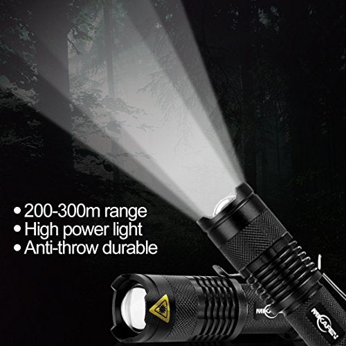 MIKAFEN 5 Pack Mini Flashlights LED Flashlight 300lm Adjustable Focus Zoomable Light (Black) - Image 4