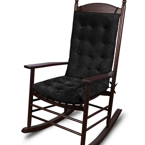 ELFJOY Rocking Chair Cushion Large Rocking Chair Pads with Ties Premium Tufted High Back and Seat Cushion 2 Piece Set Black