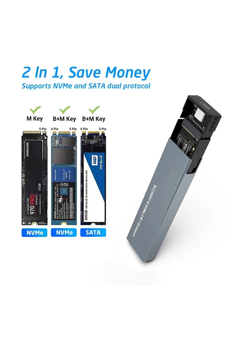 M.2 NVMe SSD Case 10Gbps USB3.1 Gen2 NVMe Enclosure M2 SATA NGFF 5Gbps SSD Case - Image 2