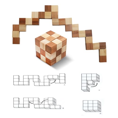 Rich Boxer 4 Pack Wooden Puzzle Games Brain Teasers Toy- 3D Puzzles for Teens and Adults - Wooden Logic Puzzle Wood Snake Cube Magic Cube Magic Ball Brain Teaser Intellectual Removing Assembling Toy - Image 3