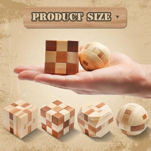 Rich Boxer 4 Pack Wooden Puzzle Games Brain Teasers Toy- 3D Puzzles for Teens and Adults - Wooden Logic Puzzle Wood Snake Cube Magic Cube Magic Ball Brain Teaser Intellectual Removing Assembling Toy - Image 2