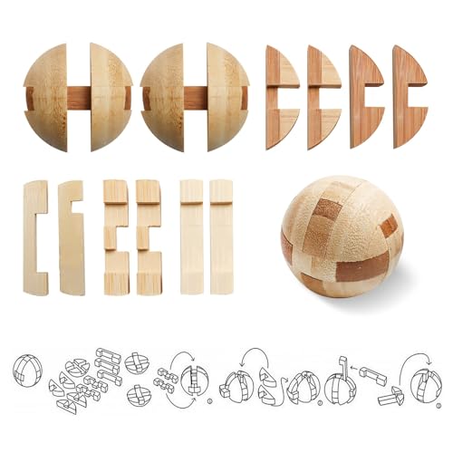 Rich Boxer 4 Pack Wooden Puzzle Games Brain Teasers Toy- 3D Puzzles for Teens and Adults - Wooden Logic Puzzle Wood Snake Cube Magic Cube Magic Ball Brain Teaser Intellectual Removing Assembling Toy - Image 5