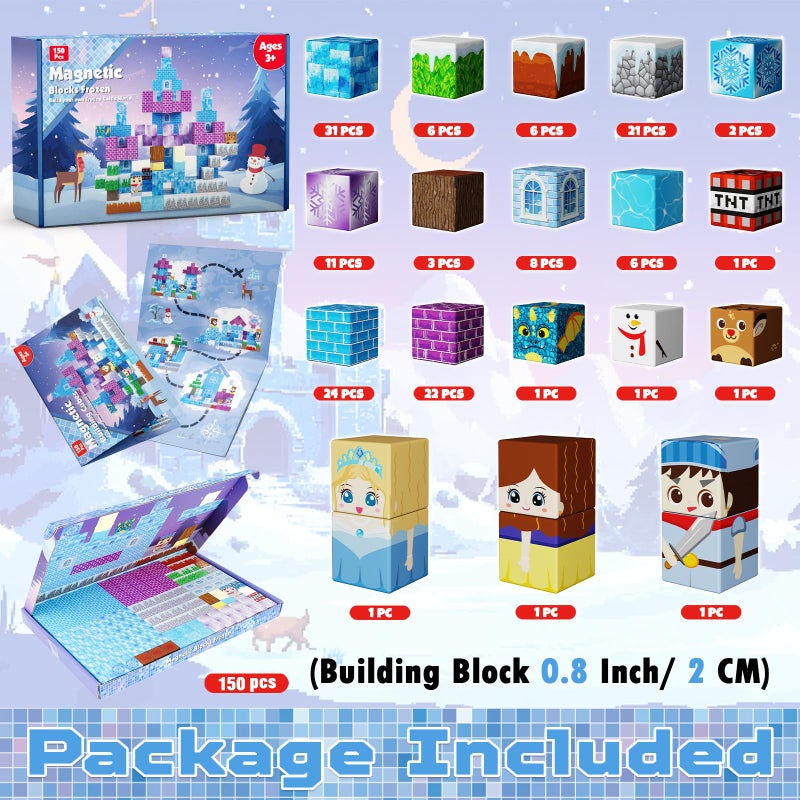 GraceDuck Magnetic Blocks - 150PCS Magnetic Blocks Build Ice Castle - Magnetics Toys for Montessori Toddler Christmas Birthday Gifts - STEM Sensory Toys for 3 4 5 6 7 8 9 10 Year Old Girls - Image 2