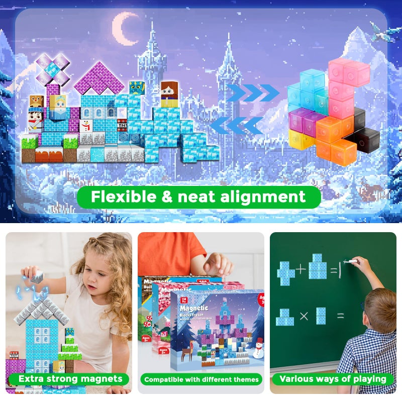 GraceDuck Magnetic Blocks - 150PCS Magnetic Blocks Build Ice Castle - Magnetics Toys for Montessori Toddler Christmas Birthday Gifts - STEM Sensory Toys for 3 4 5 6 7 8 9 10 Year Old Girls - Image 5