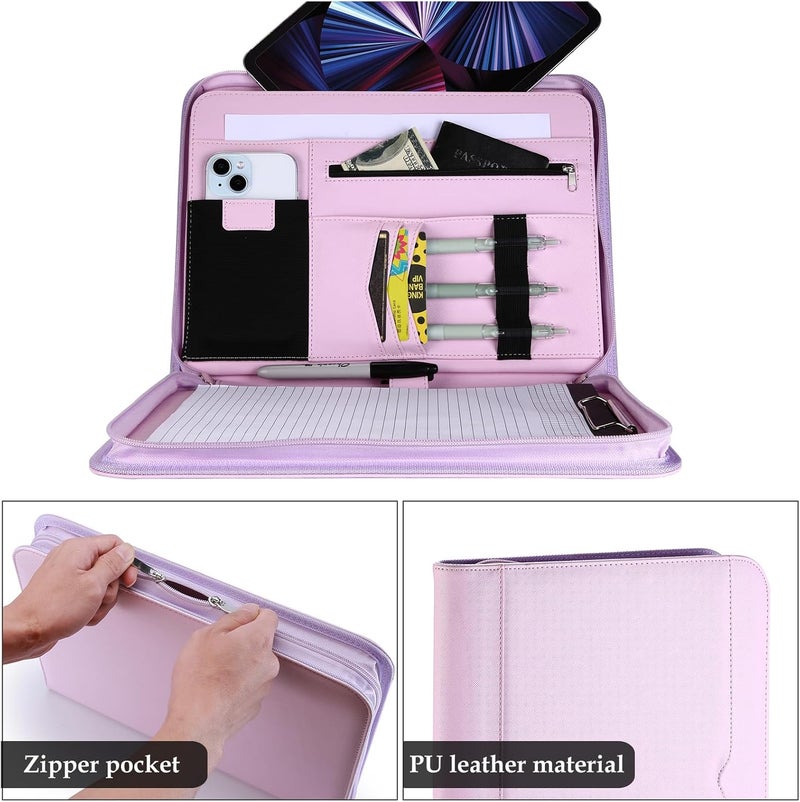 Procase Portfolio Business Padfolio Folder with Zipper, Conference Meeting Executive File Legal Document Organizer with Pockets Letter Size A4 Writing Pad Notepad Padfolio -Purple - Image 4