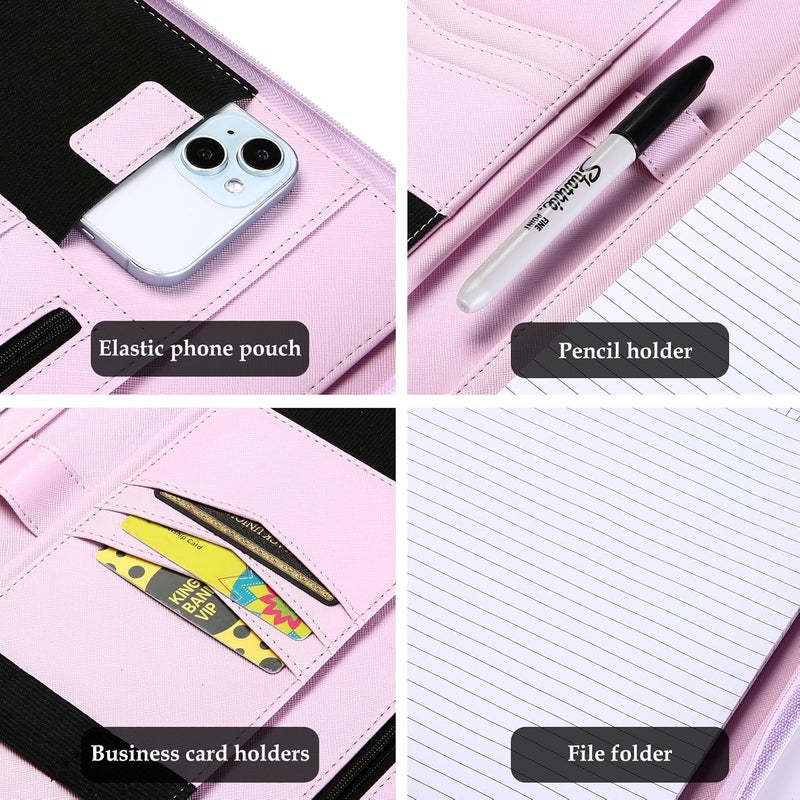 Procase Portfolio Business Padfolio Folder with Zipper, Conference Meeting Executive File Legal Document Organizer with Pockets Letter Size A4 Writing Pad Notepad Padfolio -Purple - Image 2