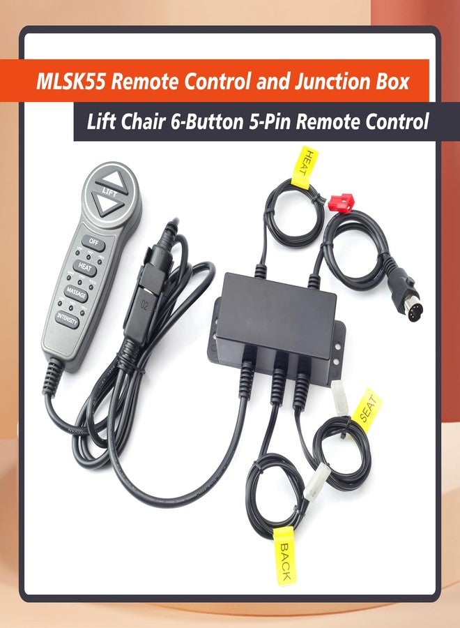 Mhrxusd MLSK55- A1 Lift Chair Prong Hand Control Remote with USB 6 Function Keys 5 Pin(Male Plug) and Junction Box Replacement for Catnapper for Okin for Mulin for Dewert for Limoss for Kaidi - Image 2