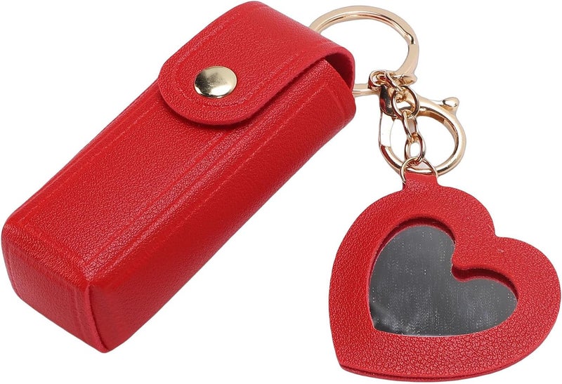 LiebeWH PU Leather Lipstick Case with Mirror, Portable Holder Keychain for Women, Ideal Christmas (Red) - Image 5