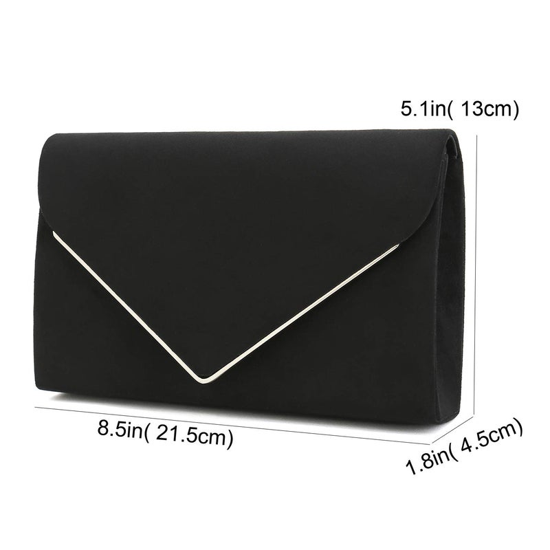CHARMING TAILOR Faux Suede Clutch Bag Elegant Metal Binding Evening Bag for Wedding/Prom/Black-tie Events (Black) - Image 3