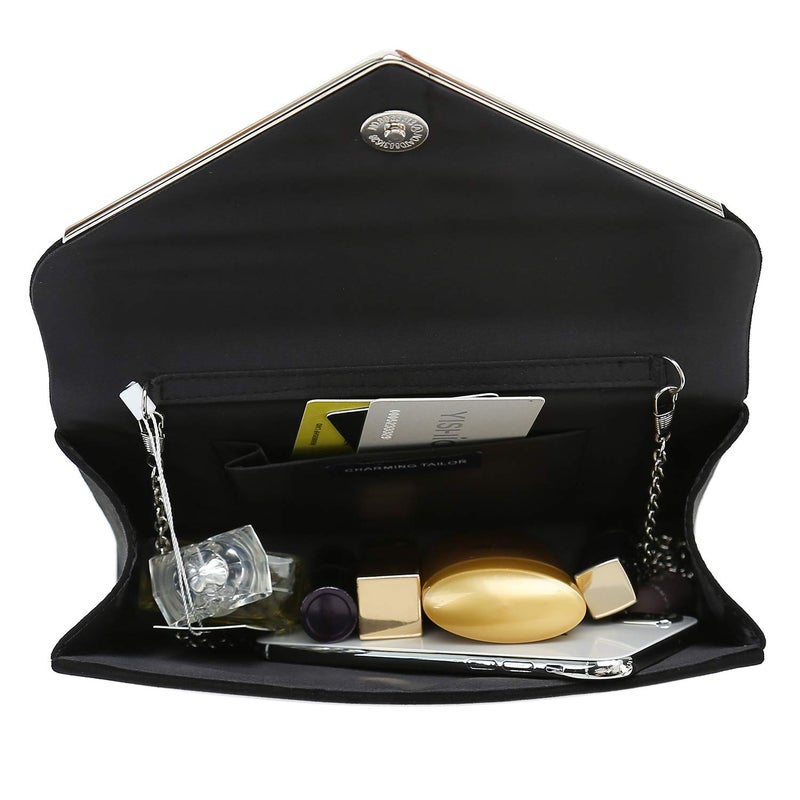 CHARMING TAILOR Faux Suede Clutch Bag Elegant Metal Binding Evening Bag for Wedding/Prom/Black-tie Events (Black) - Image 5