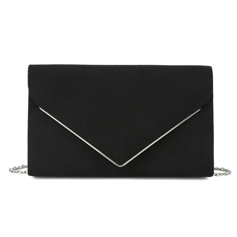 CHARMING TAILOR Faux Suede Clutch Bag Elegant Metal Binding Evening Bag for Wedding/Prom/Black-tie Events (Black) - Image 1