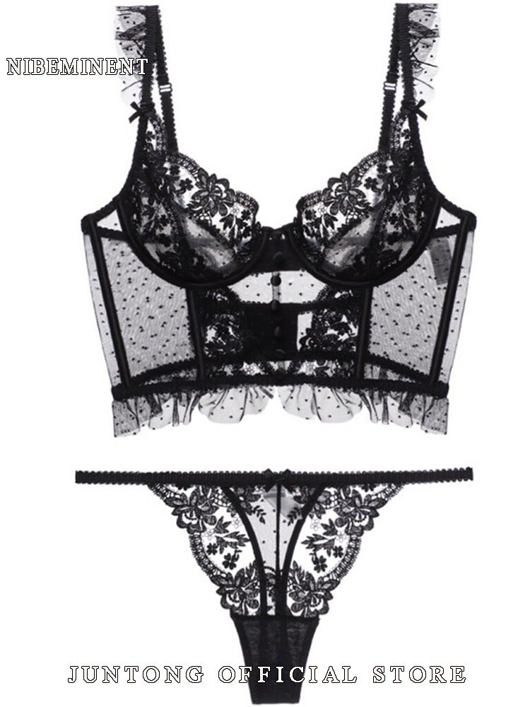 NIBEMINENT Women Stretch Lace Bra Plus Panties Set Two Piece Underwear Suit Nightwear  - Image 1