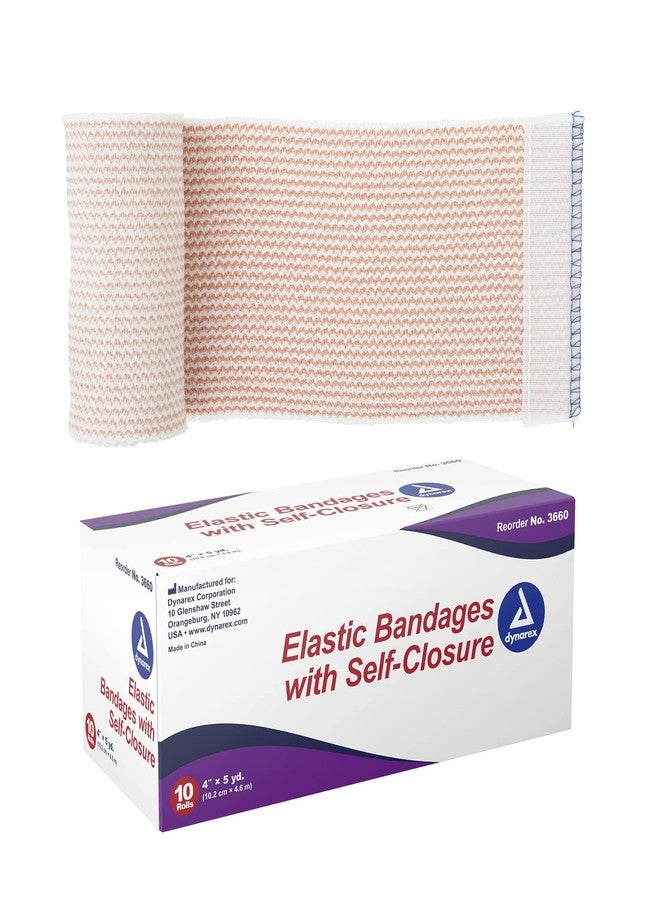 Dynarex Elastic Bandages with Self-Closure, 4" x 5 yds, Provides Compression for Injuries, Made from Polyester, Cotton, and Spandex, Non-Sterile and Latex-Free, 10 Rolls of Dynarex Elastic Bandages - Image 1