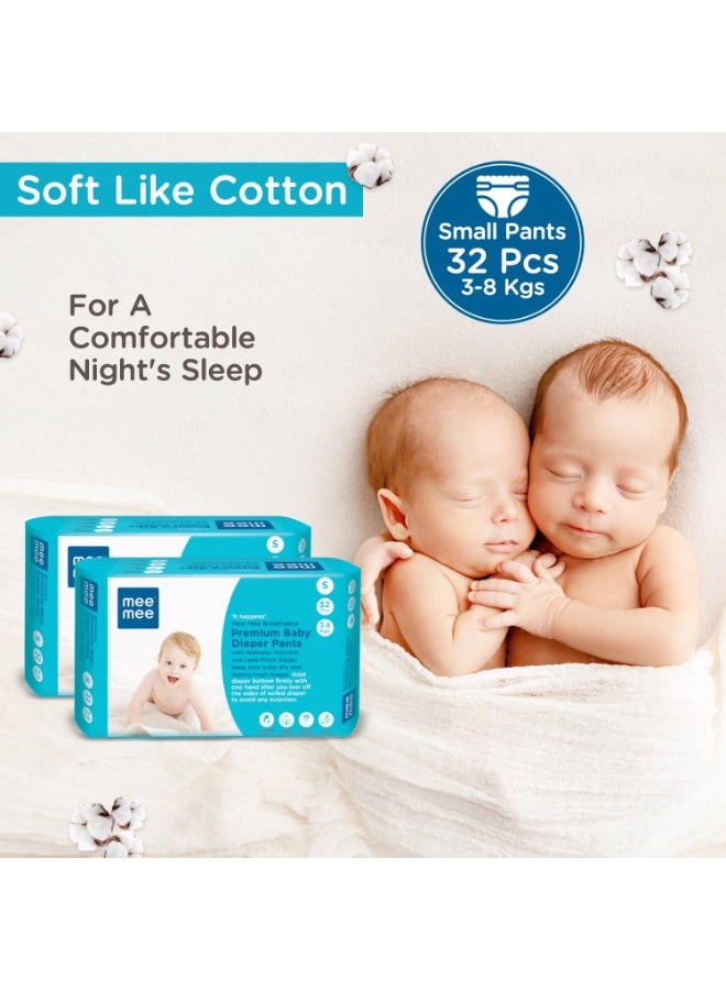 Mee Mee Breathable Premium Small (S) size Baby Diaper Pants with Wetness Indicator and Leak-Proof Edges, Protection upto 12-hrs 64 Pieces, S Size - Image 3