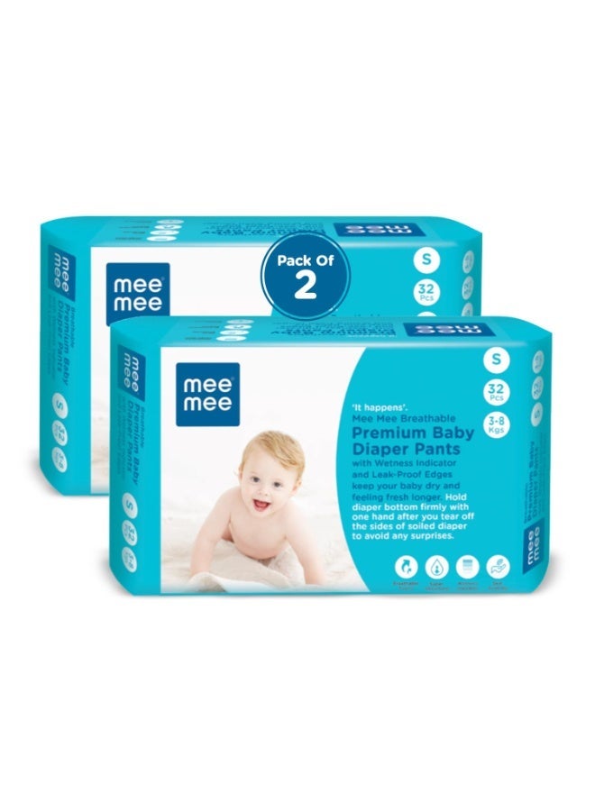 Mee Mee Breathable Premium Small (S) size Baby Diaper Pants with Wetness Indicator and Leak-Proof Edges, Protection upto 12-hrs 64 Pieces, S Size - Image 1