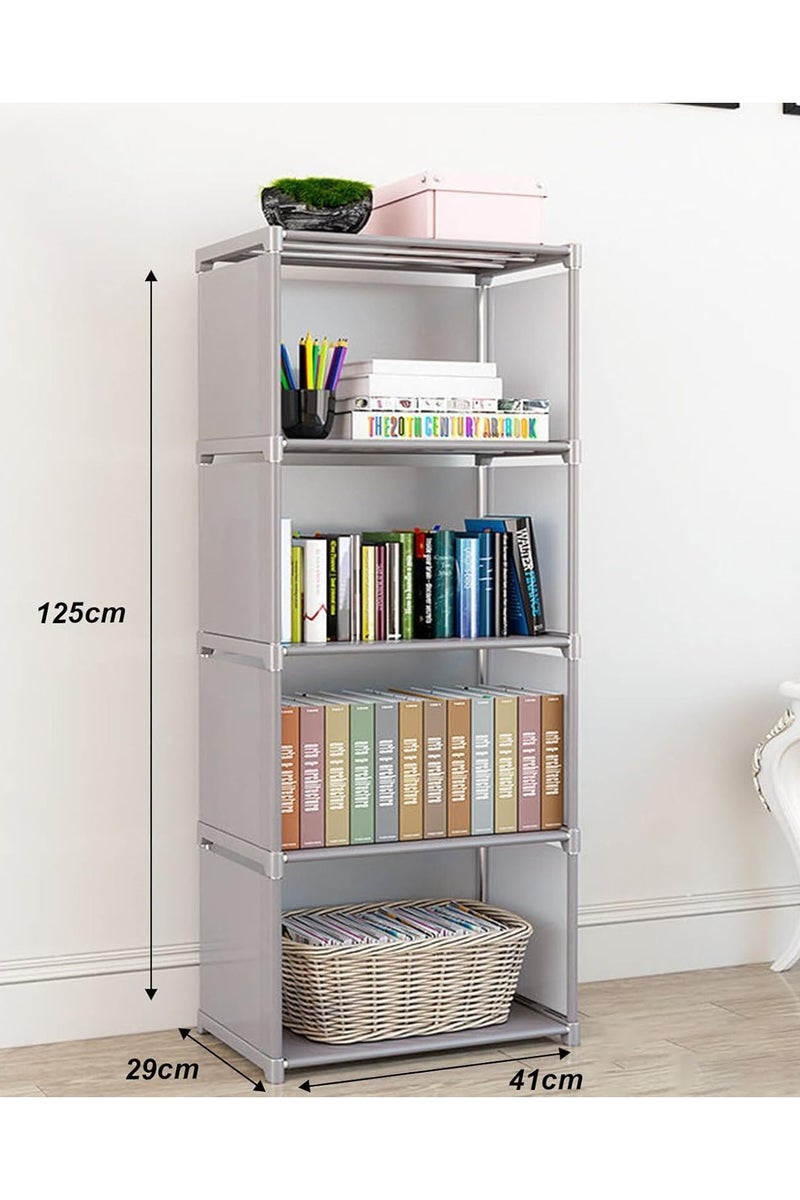BLOOMING TIME 4-Tier Grey Cube Storage Shelf Organizer - Metal & Fabric DIY Bookcase for Living Room, Bedroom, Kids Room - Image 2