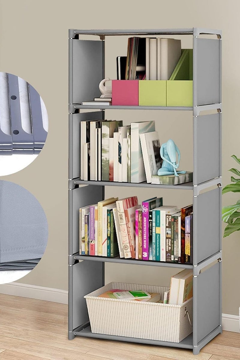 BLOOMING TIME 4-Tier Grey Cube Storage Shelf Organizer - Metal & Fabric DIY Bookcase for Living Room, Bedroom, Kids Room - Image 3