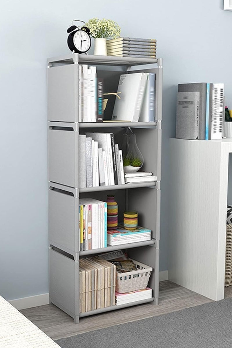 BLOOMING TIME 4-Tier Grey Cube Storage Shelf Organizer - Metal & Fabric DIY Bookcase for Living Room, Bedroom, Kids Room - Image 4